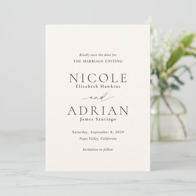 Classic Ivory Elegant Wedding Save The Date (Standing Front)