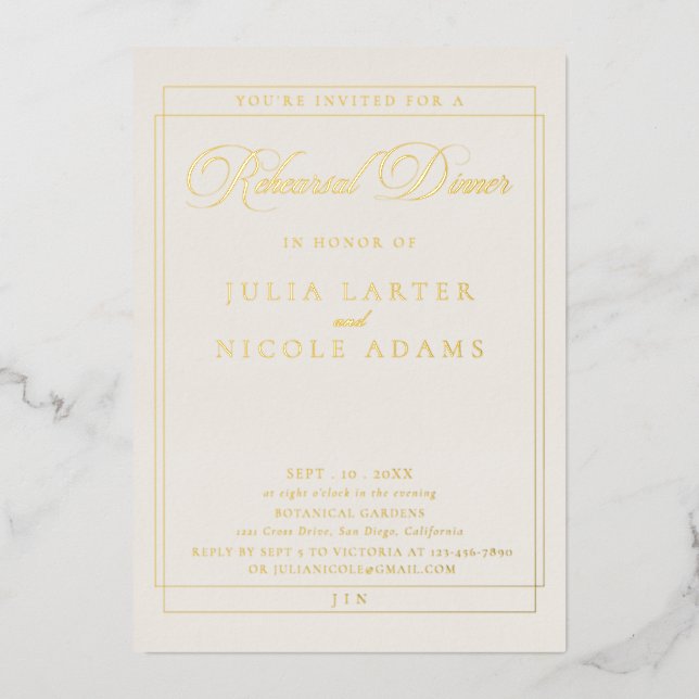 Classic Ivory Gold Calligraphy Rehearsal Dinner (Front)