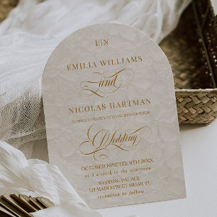 Classic Ivory Gold Monogram Floral Wedding Invitation