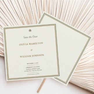 Classic Ivory & Gold Monogram Square Save The Date