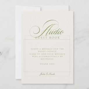 Classic Ivory Green Audio Guest Book Wedding Sign Invitation