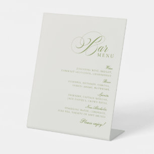 Classic Ivory Green Bar Drinks Menu Wedding Sign