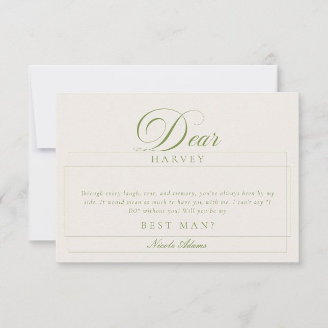 Classic Ivory Green Best Man Proposal Cards (Front)