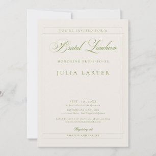 Classic Ivory Green Calligraphy Bridal Luncheon Invitation