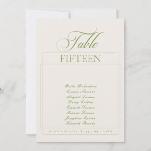 Classic Ivory Green Calligraphy Name Table Number