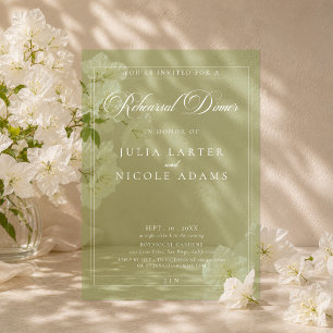 Classic Ivory Green Calligraphy Rehearsal Dinner Acrylic Invitations