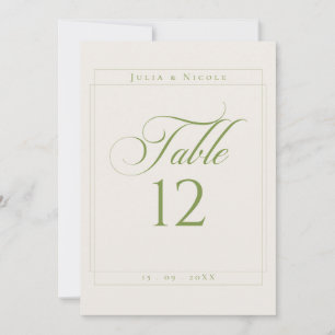 Classic Ivory Green Calligraphy Table Number