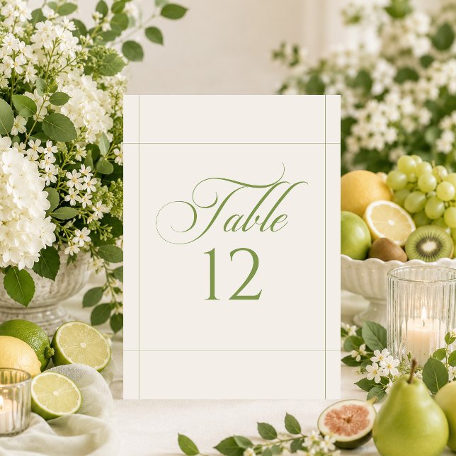 Classic Ivory Green Calligraphy Table Number Sign (Creator Uploaded)
