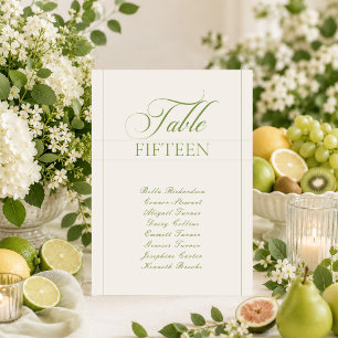 Classic Ivory Green Calligraphy Table Number Sign