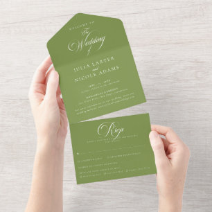 Classic Ivory Green Calligraphy Wedding All In One Invitation