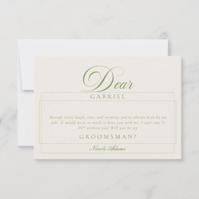 Classic Ivory Green Groomsman Proposal Cards (Front)