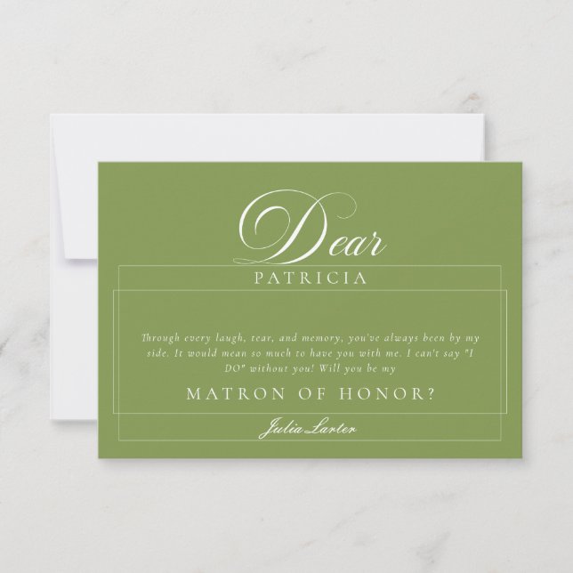 Classic Ivory Green Matron of Honour Proposal Card (Front)