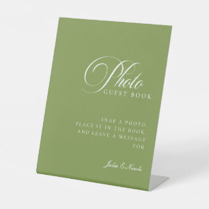 Classic Ivory Green Photo Guest Book Wedding Sign