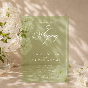 Classic Ivory Green Simple Minimalist Wedding Acrylic Invitations