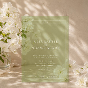Classic Ivory Green Simple Minimalist Wedding Acrylic Invitations