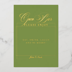Classic Ivory Green Wedding Open Bar Sign