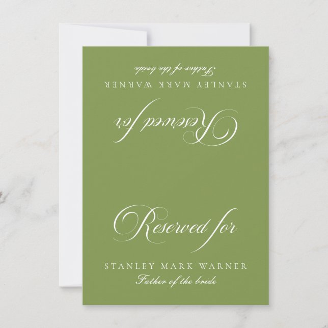 Classic Ivory Green Wedding Reserved Tabletop Sign Invitation (Front)