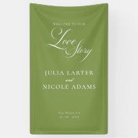 Classic Ivory Green Welcome Wedding Banner Sign