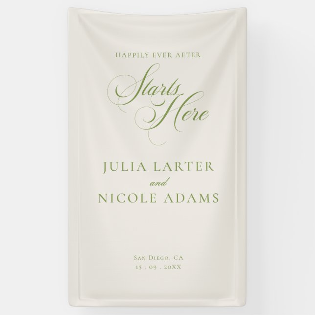 Classic Ivory Green Welcome Wedding Banner Sign (Vertical)