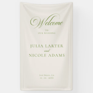 Classic Ivory Green Welcome Wedding Banner Sign