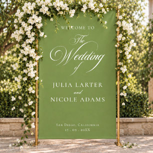 Classic Ivory Green Welcome Wedding Banner Sign
