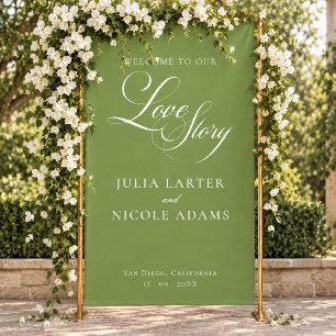 Classic Ivory Green Welcome Wedding Banner Sign