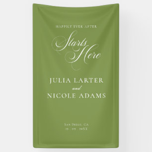 Classic Ivory Green Welcome Wedding Banner Sign