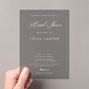 Classic Ivory Grey Black Calligraphy Bridal Shower Acrylic Invitations
