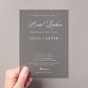 Classic Ivory Grey Calligraphy Bridal Luncheon Acrylic Invitations