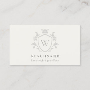 Classic Ivory Grey Monogram Floral Crown Crest Business Card