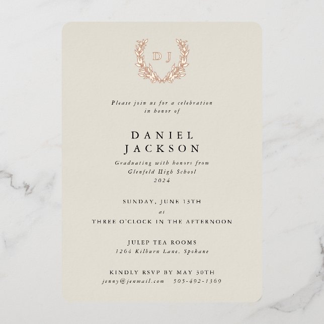 Classic Ivory Monogram + Laurel Wreath Graduation (Front)