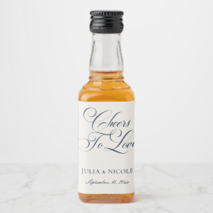 Classic Ivory Navy Blue Calligraphy Cheers Wedding Liquor Bottle Label