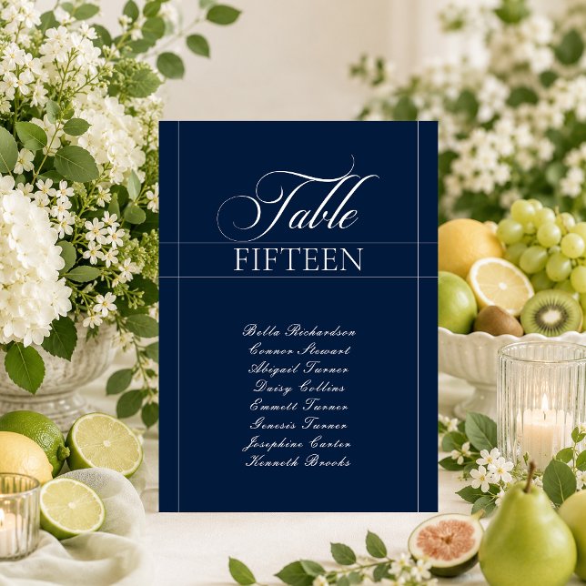 Classic Ivory Navy Blue Calligraphy Table Number (Creator Uploaded)