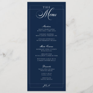 Classic Ivory Navy Blue Calligraphy Wedding Menu