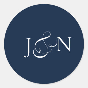 Classic Ivory Navy Blue Calligraphy Wedding Round Sticker