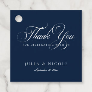 Classic Ivory Navy Blue Script Calligraphy Wedding Favour Tags