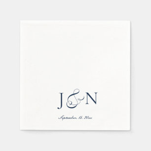 Classic Ivory Navy Blue Script Calligraphy Wedding Napkin