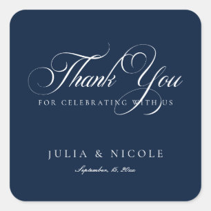 Classic Ivory Navy Blue Script Calligraphy Wedding Square Sticker