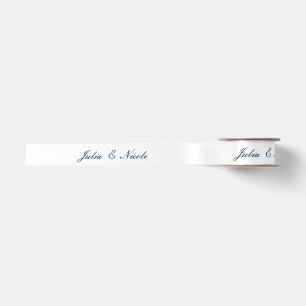 Classic Ivory Navy Blue Wedding Custom Name Satin Ribbon