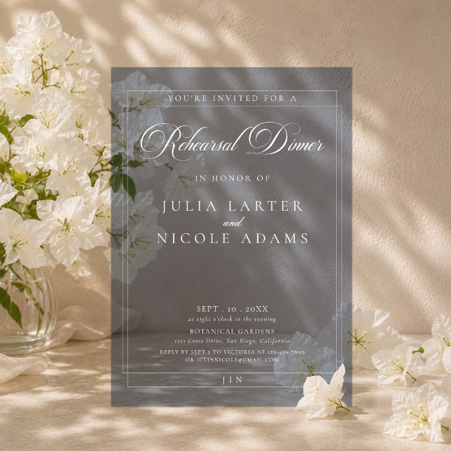Classic Ivory Navy Calligraphy Rehearsal Dinner Acrylic Invitations (Creator Uploaded)