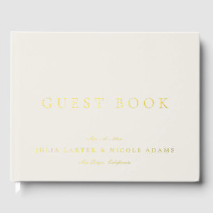 Classic Ivory Off White Gold Calligraphy Wedding Guest Book