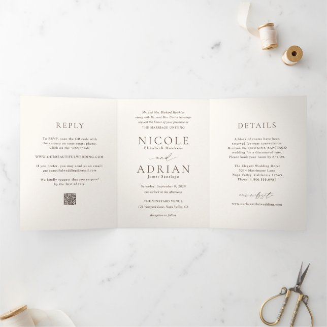 Classic Ivory QR Code Elegant Wedding Tri-Fold Invitation (Inside)