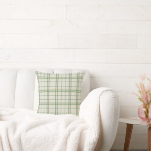 Classic Ivory & Sage Green Plaid Holiday Decor Cushion