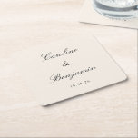 Classic Ivory Script Elegant Wedding Custom Name  Square Paper Coaster<br><div class="desc">Stylish Formal Classic Traditional Script Elegant Wedding Invitation Custom Square Paper Coaster in Ivory Cream</div>