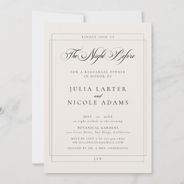 Classic Ivory The Night Before Rehearsal Dinner Invitation (Front)