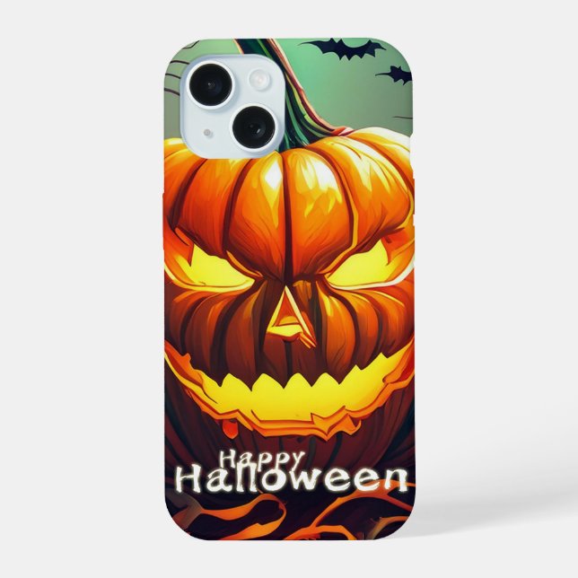 Classic Jack-o-Lantern Bats Twisted Tree Art iPhone 15 Case (Back)