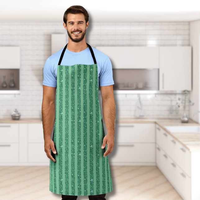 Classic Jade Green Glitter Style Vertical Stripes Apron (Creator Uploaded)