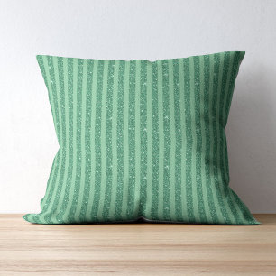 Classic Jade Green Glitter Style Vertical Stripes Cushion
