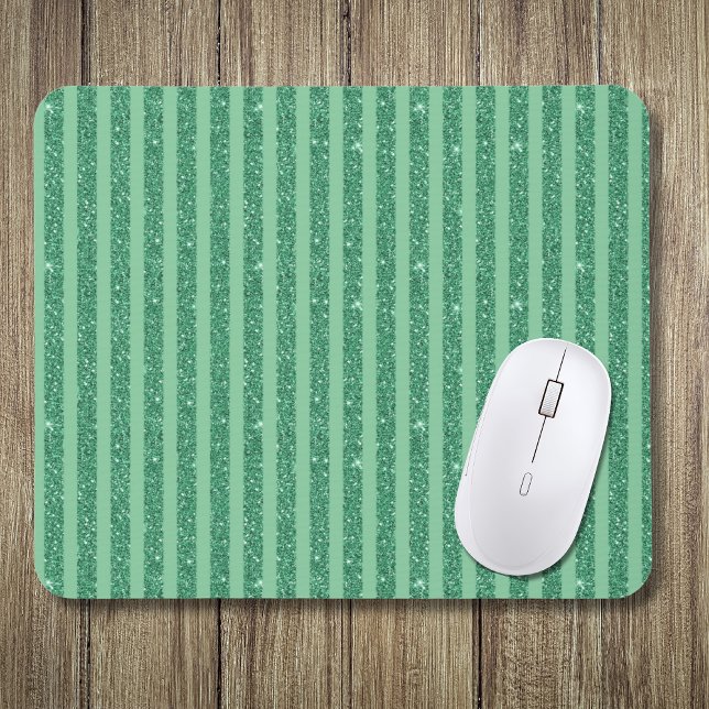 Classic Jade Green Glitter Style Vertical Stripes Mouse Mat (Creator Uploaded)
