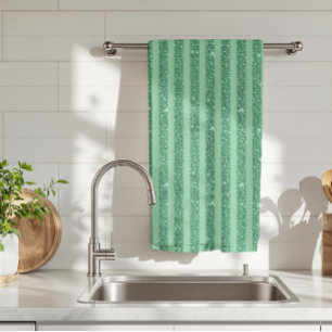 Classic Jade Green Glitter Style Vertical Stripes Tea Towel